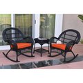 Propation W00211-2-RCES016 3 Piece Santa Maria Black Rocker Wicker Chair Set; Orange Cushion PR1081426